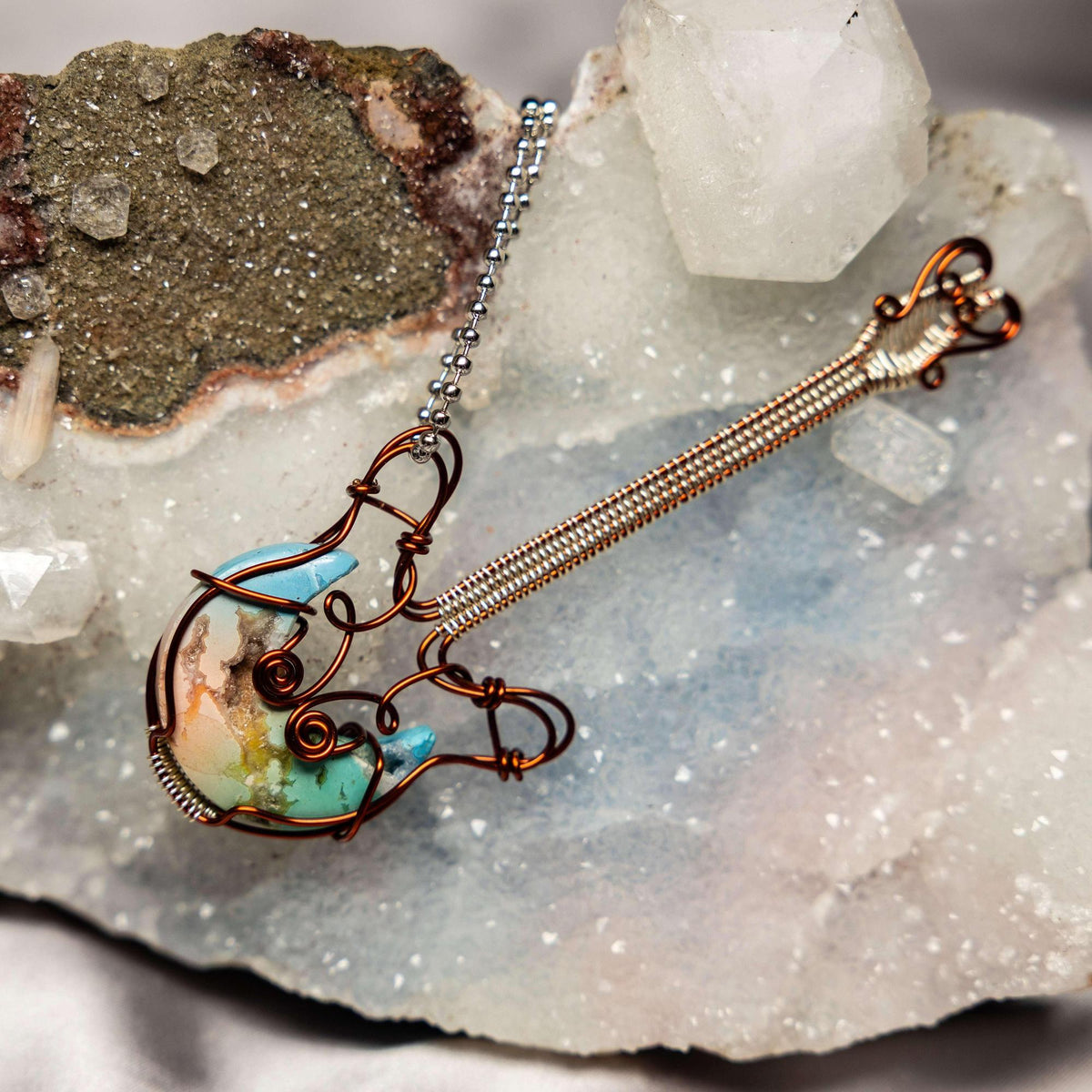 7 Chakras Agate Guitar Wire Wrap Pendant