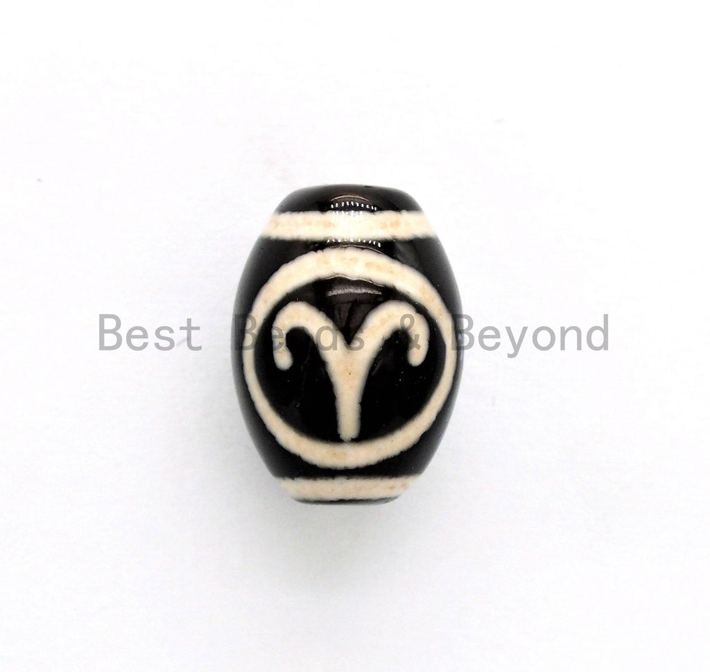 Zodiac Agate Beads, Zodiac Jewelry,  Astrology Jewelry, Zodiac Sign Black Onyx Beads, Birthday gift, 10x14mm, sku#U382