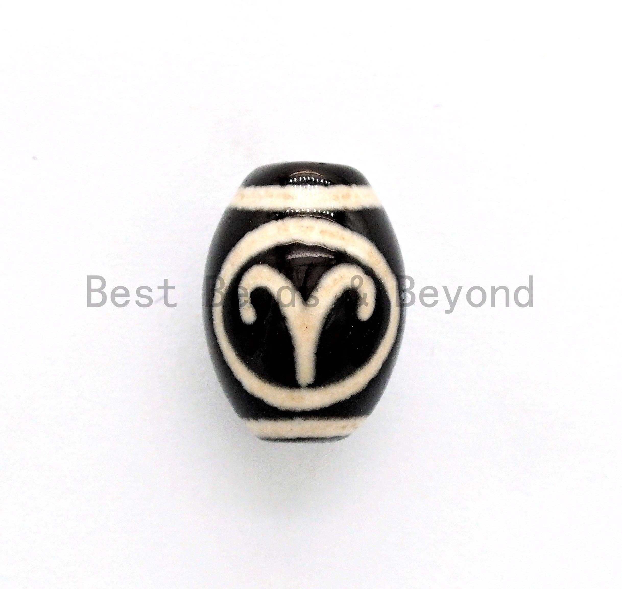 Zodiac Agate Beads, Zodiac Jewelry,  Astrology Jewelry, Zodiac Sign Black Onyx Beads, Birthday gift, 10x14mm, sku#U382