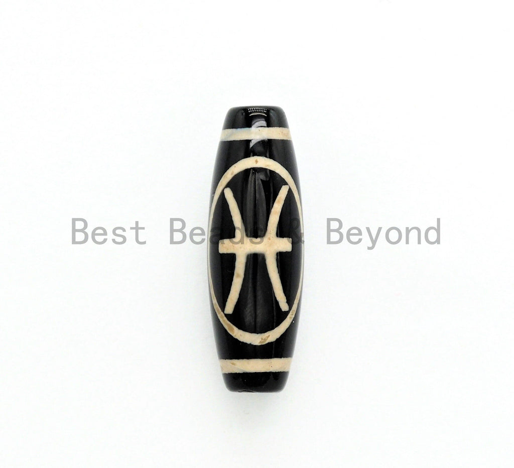 Zodiac Barrel Agate Beads, Zodiac Jewelry,  Astrology Jewelry, Zodiac Sign Black Onyx Beads, Birthday gift,10x30mm,sku#U381