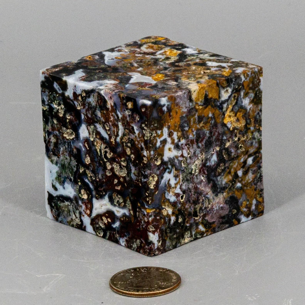 Agate Crystal Carved Cube with Cut Corner 416g