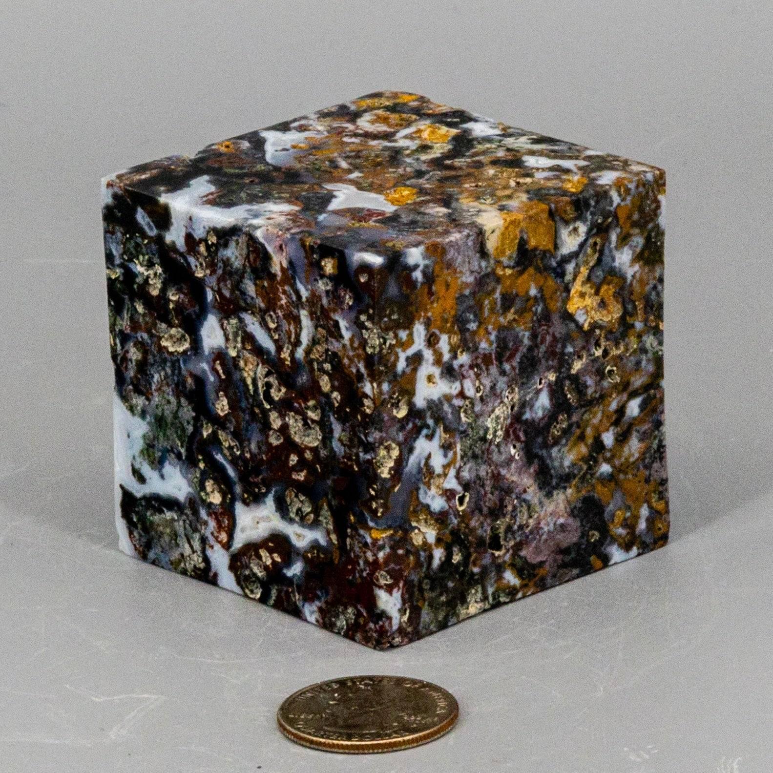 Agate Crystal Carved Cube with Cut Corner 416g