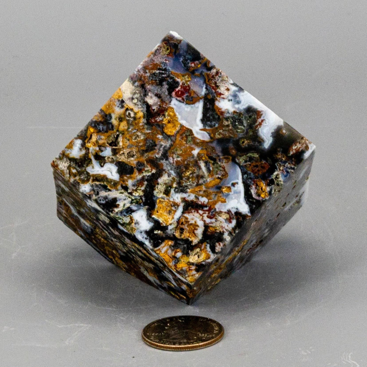 Agate Crystal Carved Cube with Cut Corner 416g
