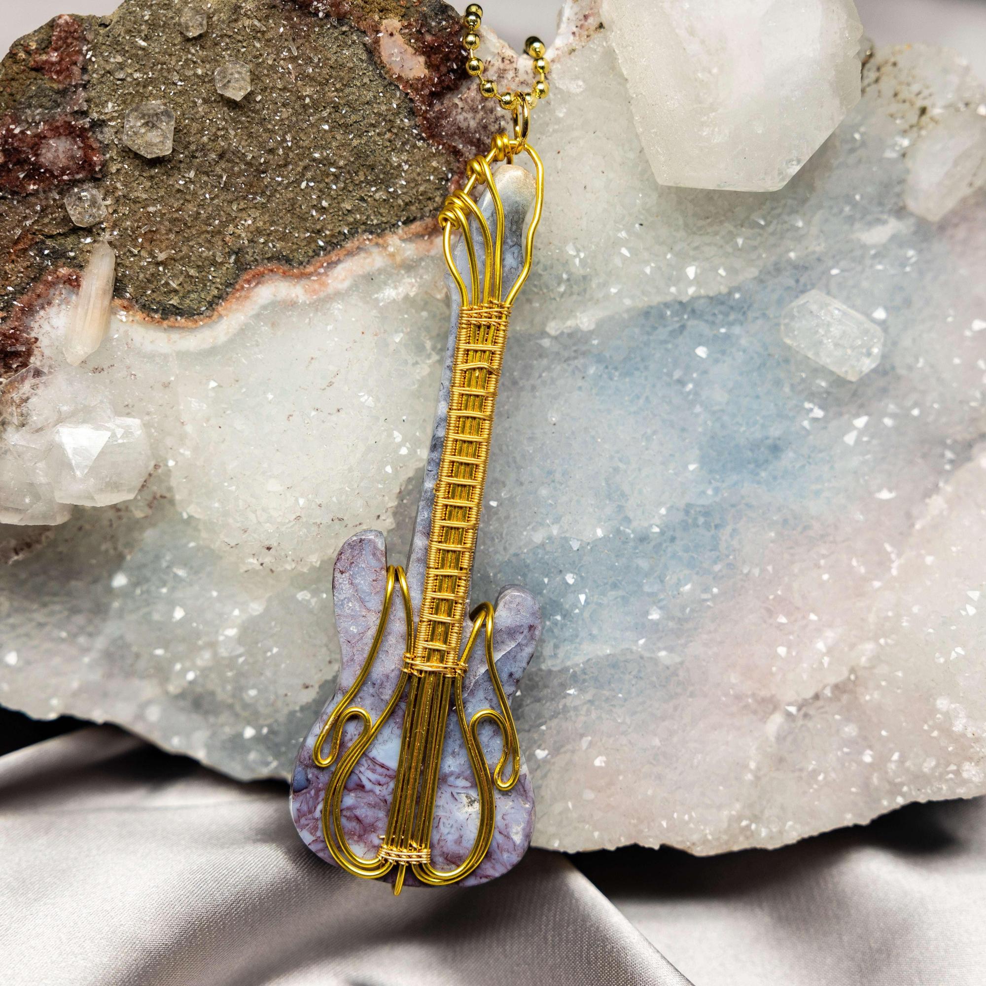 Agate Crystal Wire Wrapped Guitar Pendant in Copper