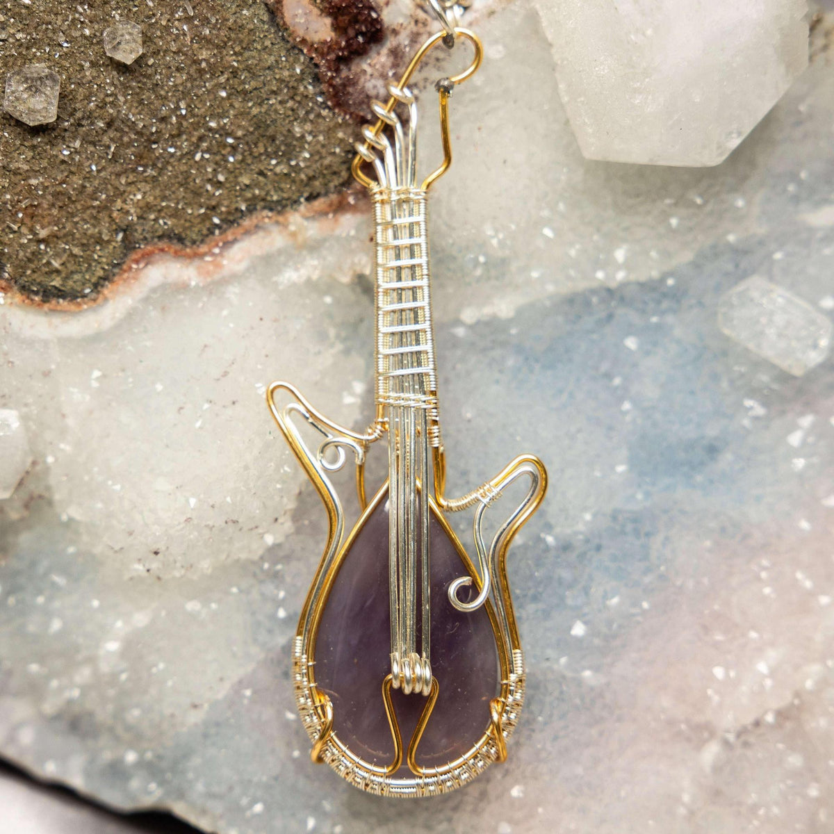Agate Guitar Wire Wrap Pendant 3.95 Inch