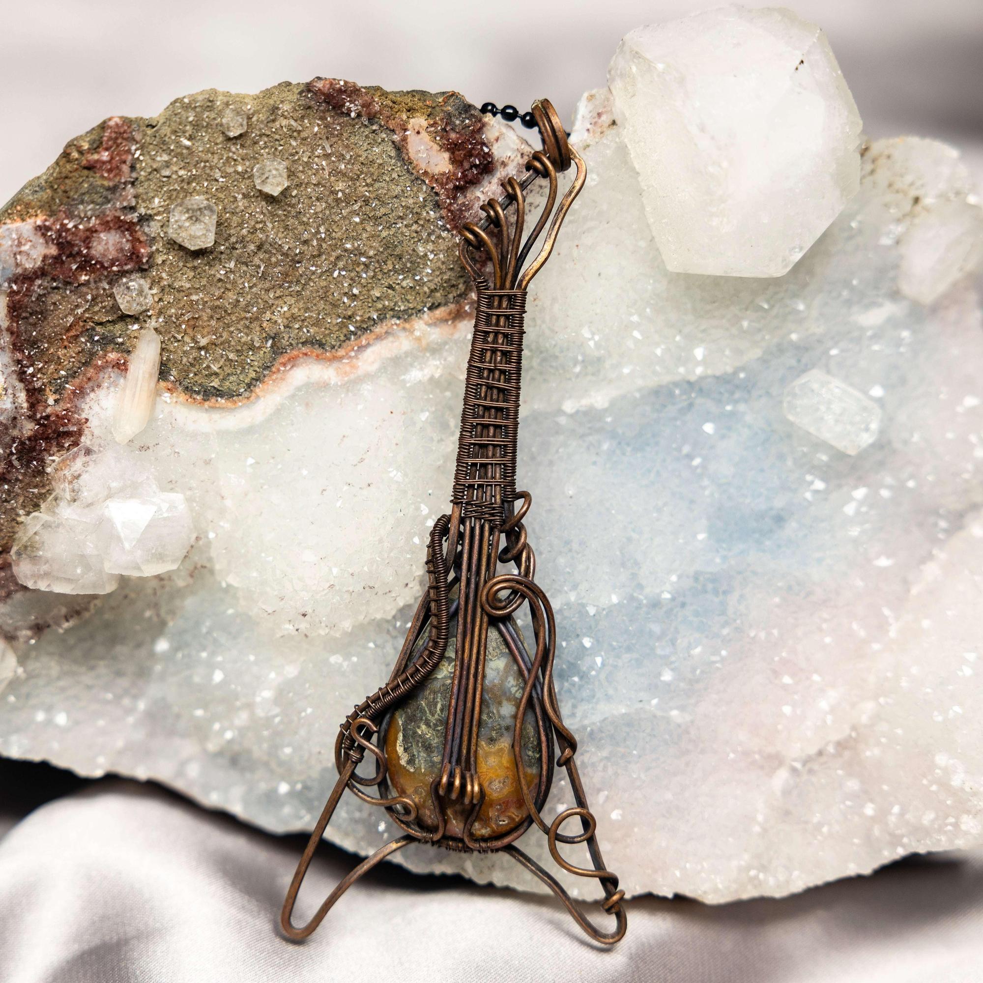 Agate Guitar Wire Wrap Pendant 5 Inch