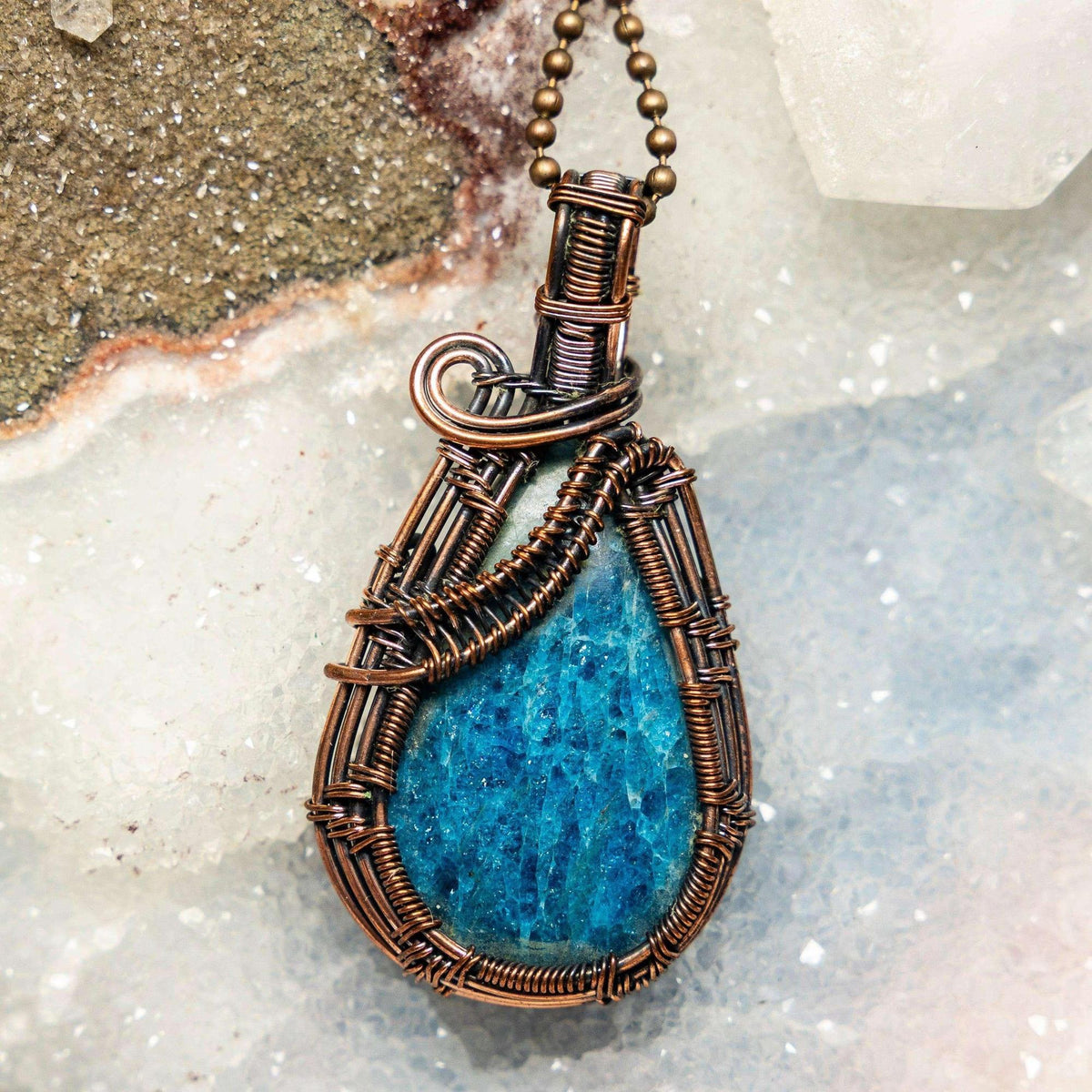 Blue Apatite Wire Wrap Pendant
