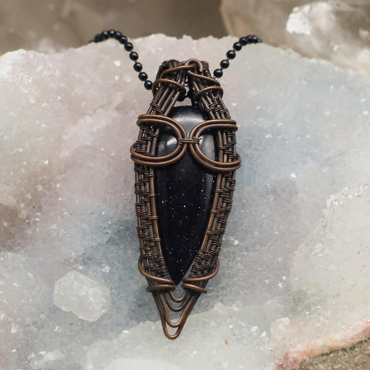 Blue Sandstone Crystal Wire Wrap Pendant Starlight Sky