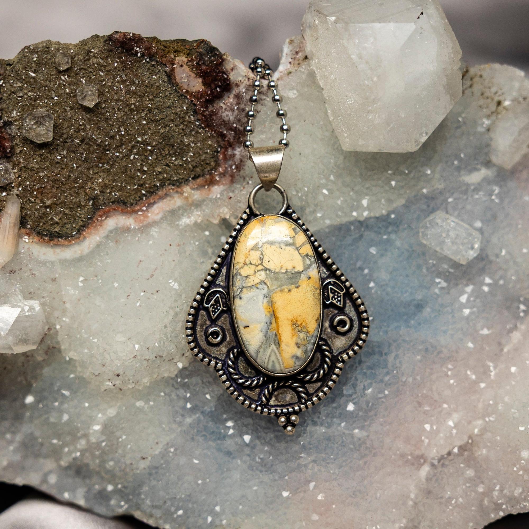 Brecciated Jasper Crystal 925 Sterling Silver Pendant