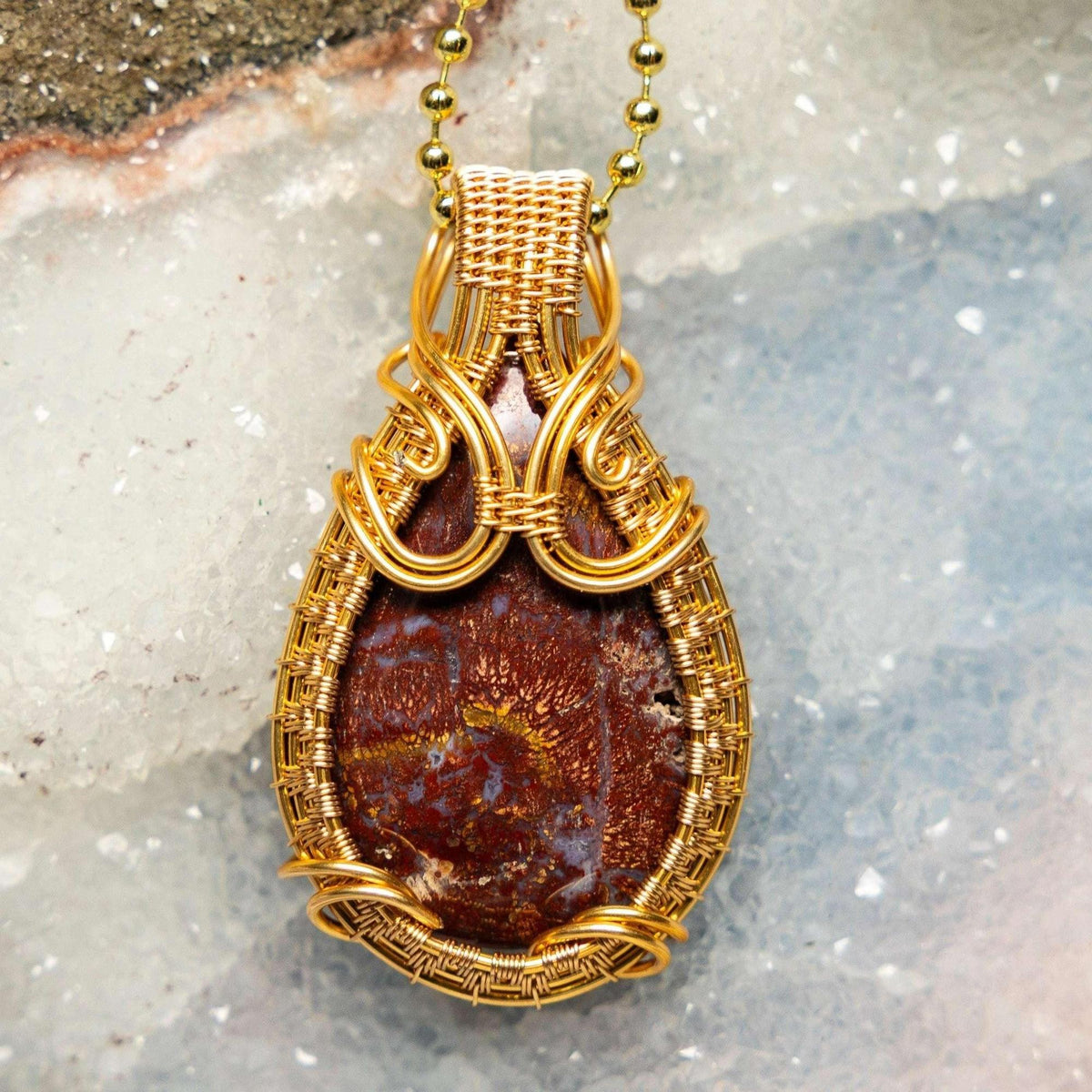 Brecciated Jasper Wire Wrap Pendant 2 Inch
