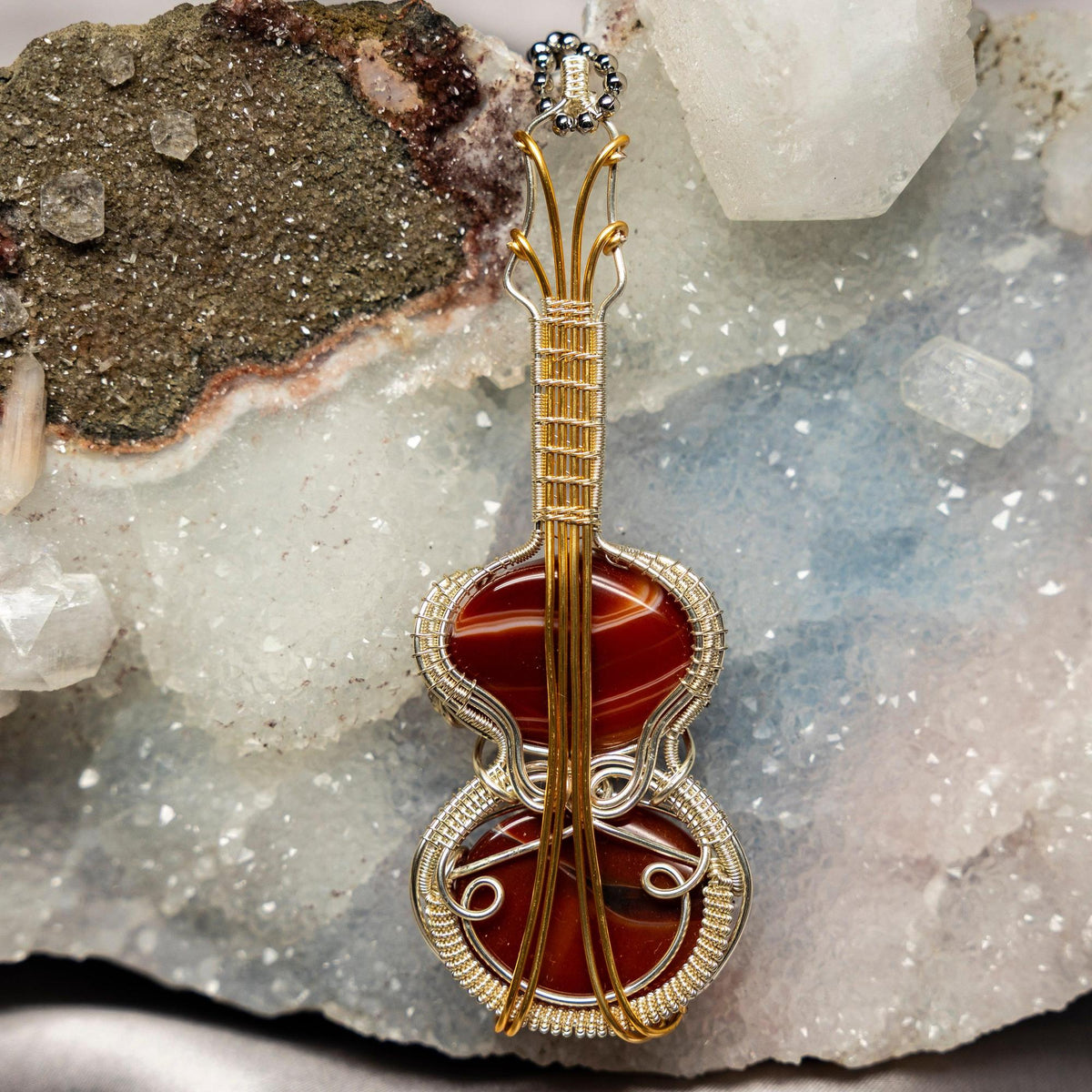 Carnelian Agate Crystal Wire Wrap Pendant Copper Fiddle