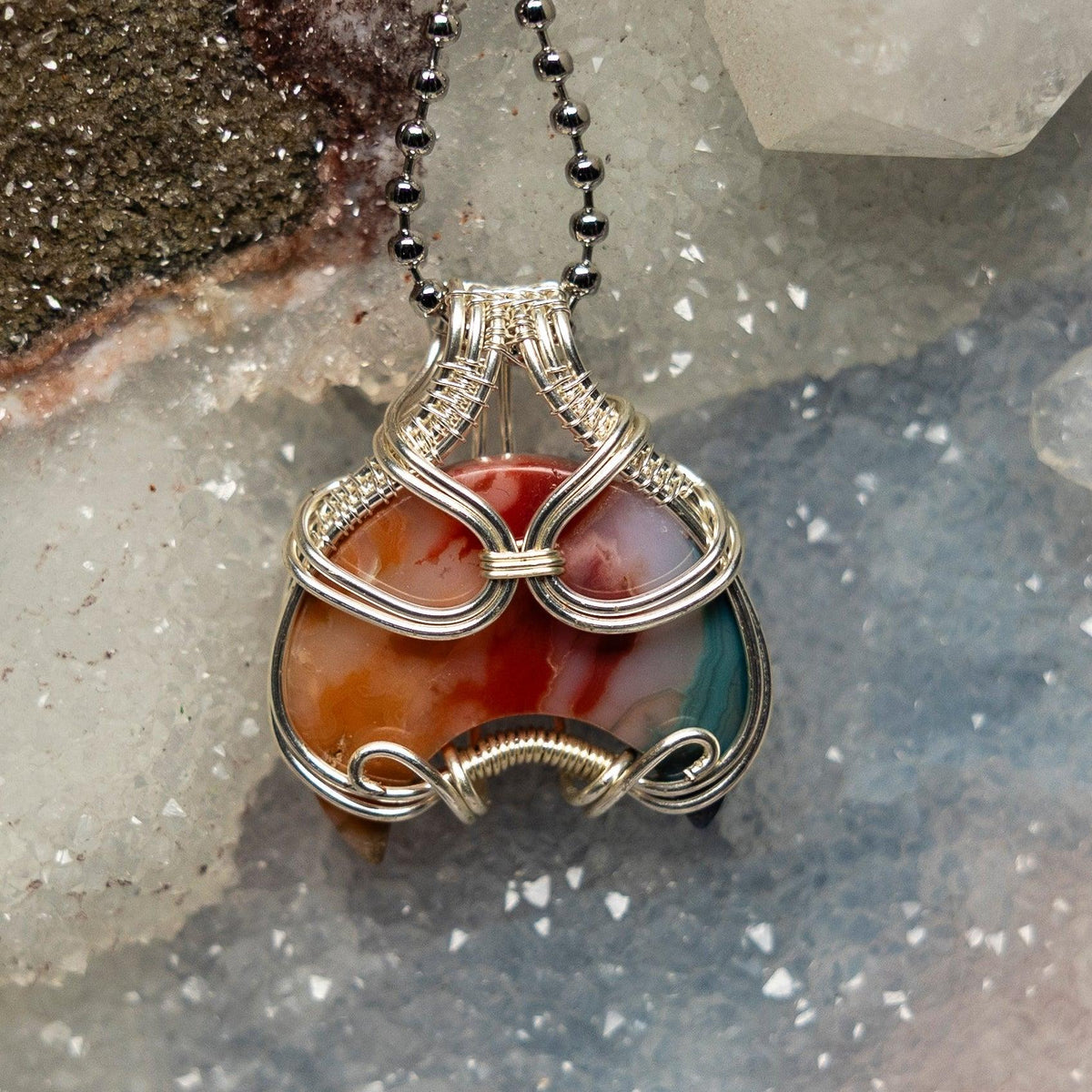 Chakra Agate Wire Wrap Pendant, 1.5 Inch, Small Meditation