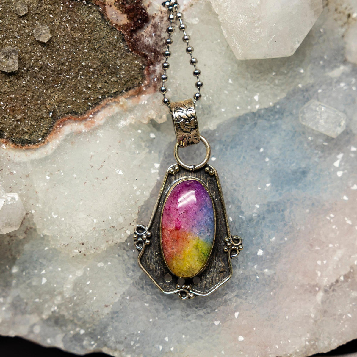 Chakra Quartz Crystal Sterling Silver Pendant Seven Colors