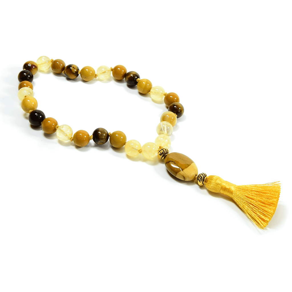 Solar Plexus Meditation Mala – 27 Beads of Citrine & Tiger Eye