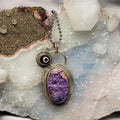 Charoite Crystal Evil Eye 925 Sterling Silver Pendant