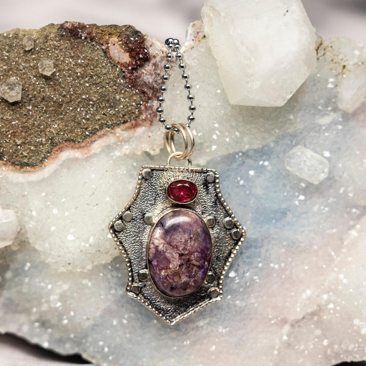 Charoite Crystal Sterling Silver Pendant Siberia Rare Violet