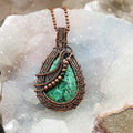 Chrysocolla Crystal Teardrop Copper Wire Wrap Pendant