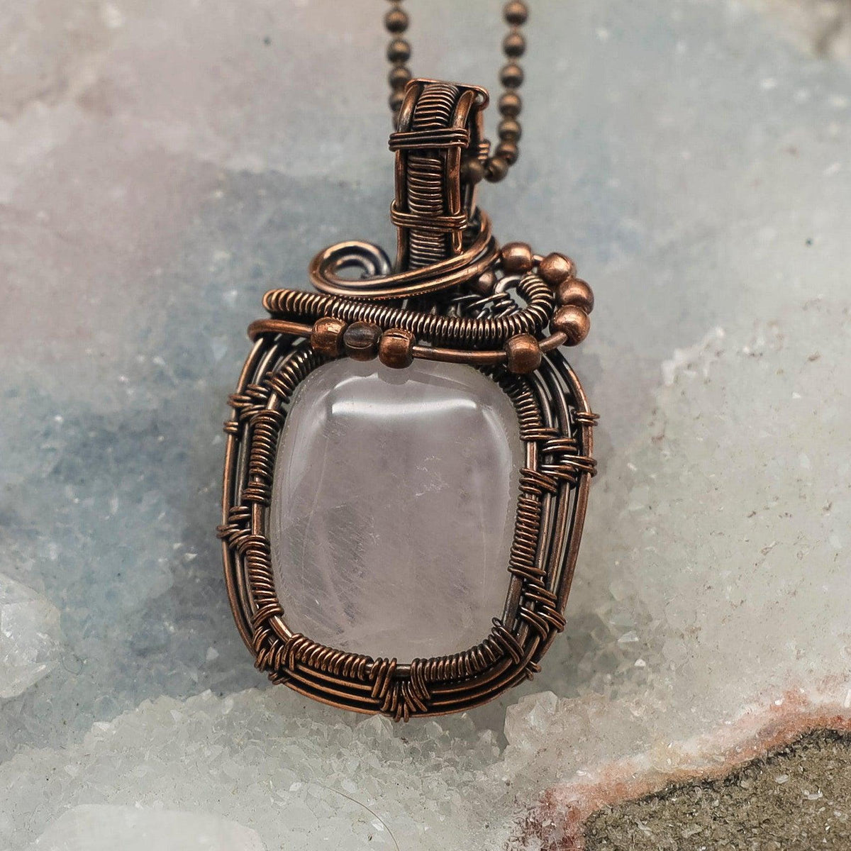 Clear Quartz Crystal Copper Wire Wrap Pendant Handcrafted