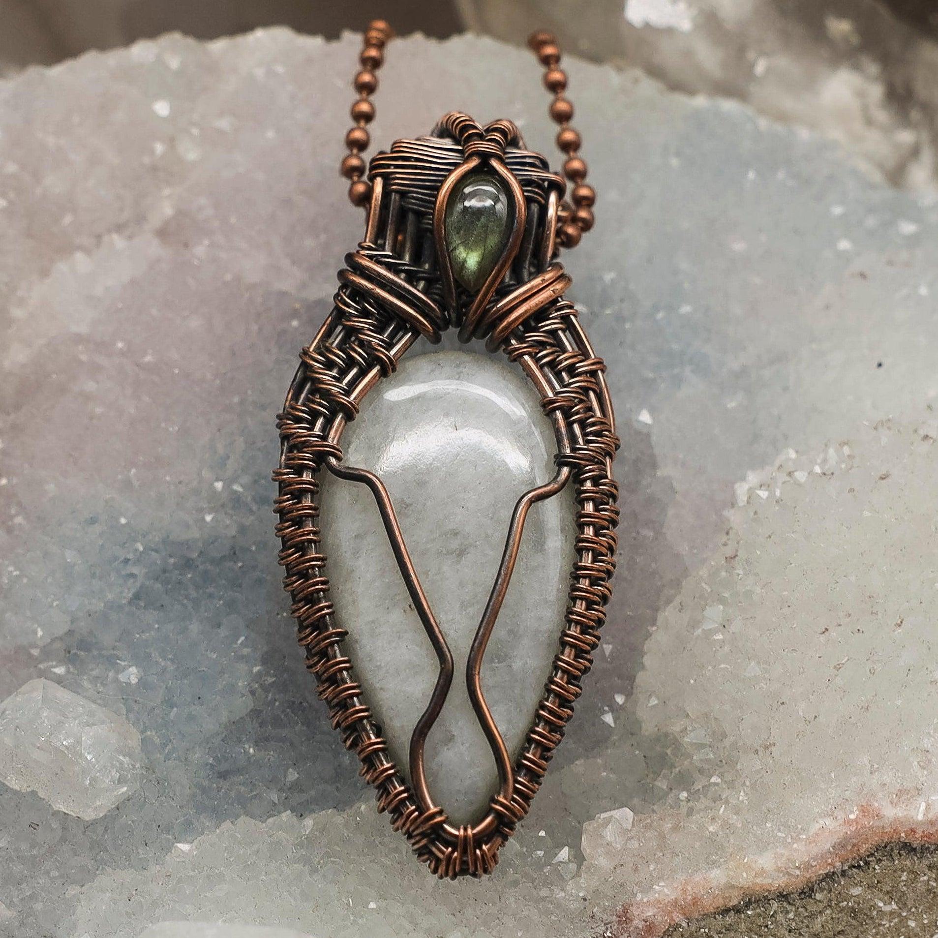 Clear Quartz Crystal Wire Wrap Pendant Copper 2.50"