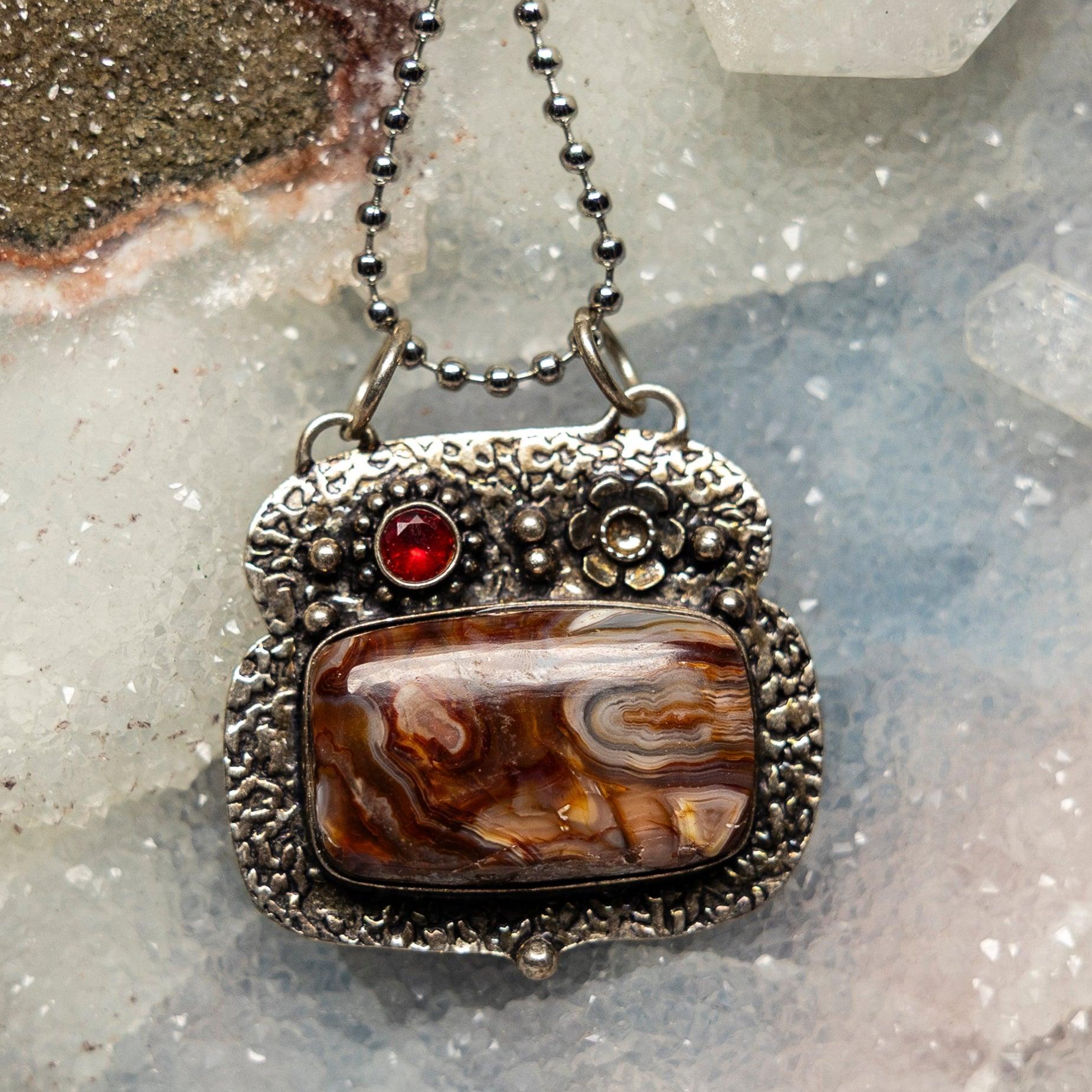Crazy Lace Agate Crystal 925 Sterling Silver Pendant