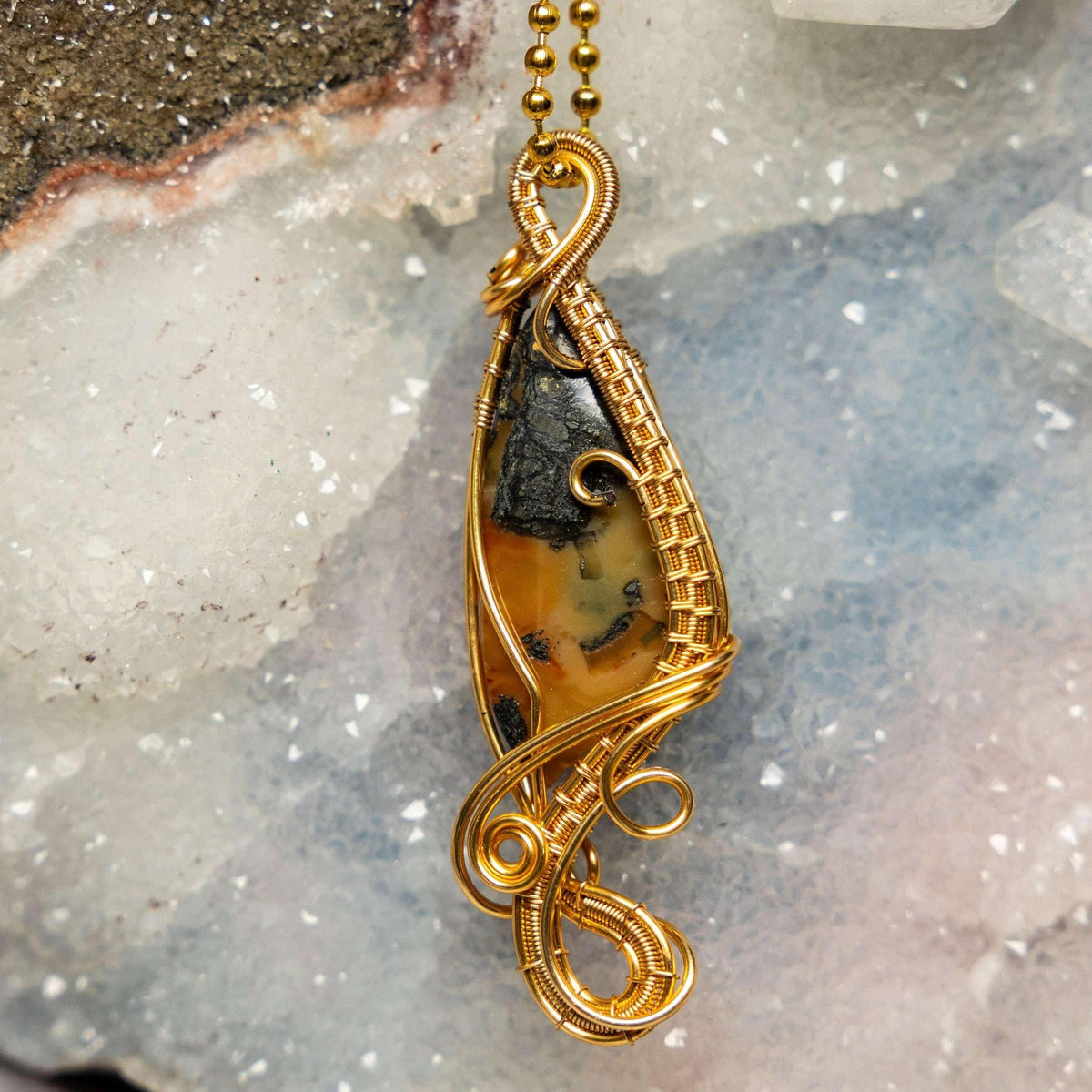 Dendritic Agate Crystal Wire Wrap Pendant Copper Nature