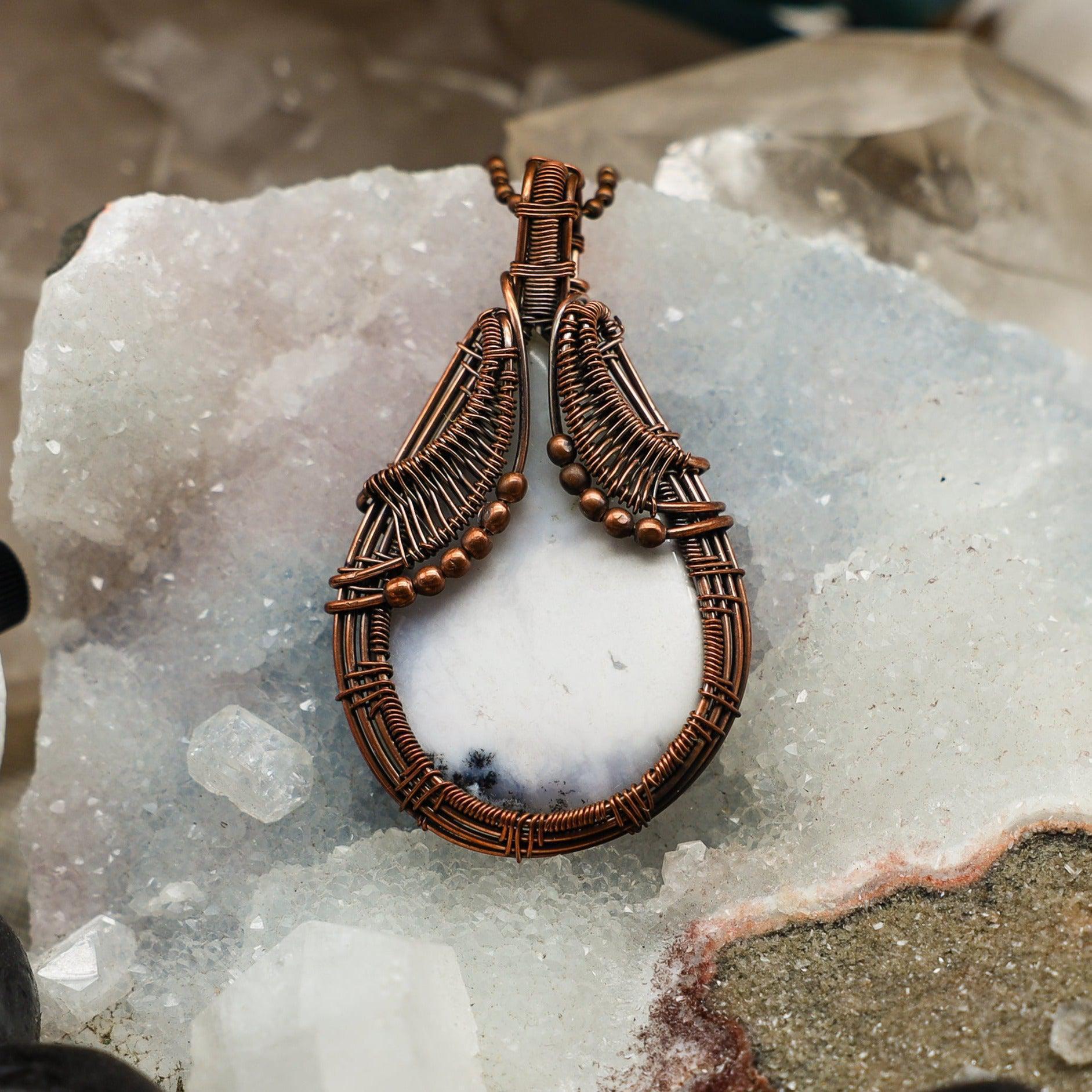 Dendritic Agate Crystal Wire Wrap Pendant Necklace