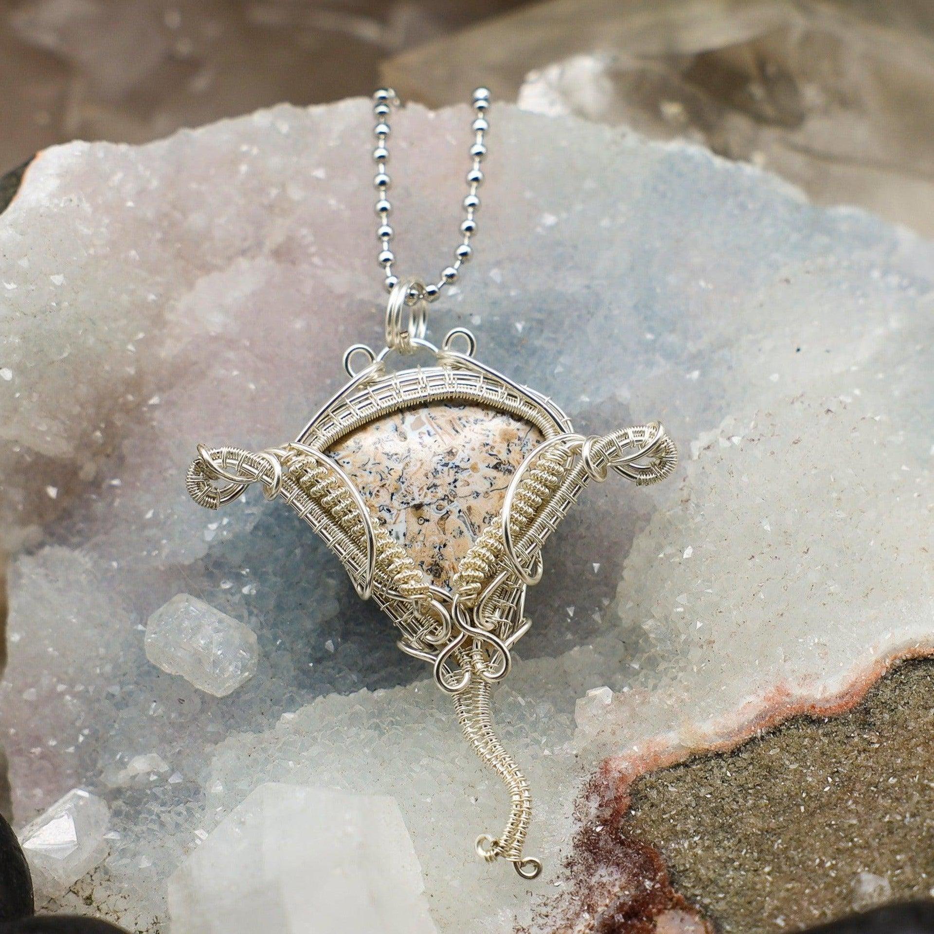 Dendritic Jasper Elephant Wire Wrap Pendant