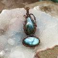Dual Labradorite Crystal Copper Wire Wrap Pendant Double
