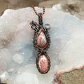 Dual Rhodochrosite Copper Wire Wrap Pendant 3"