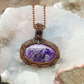 Dyed Quartz Crystal Copper Wire Wrap Pendant Handcrafted