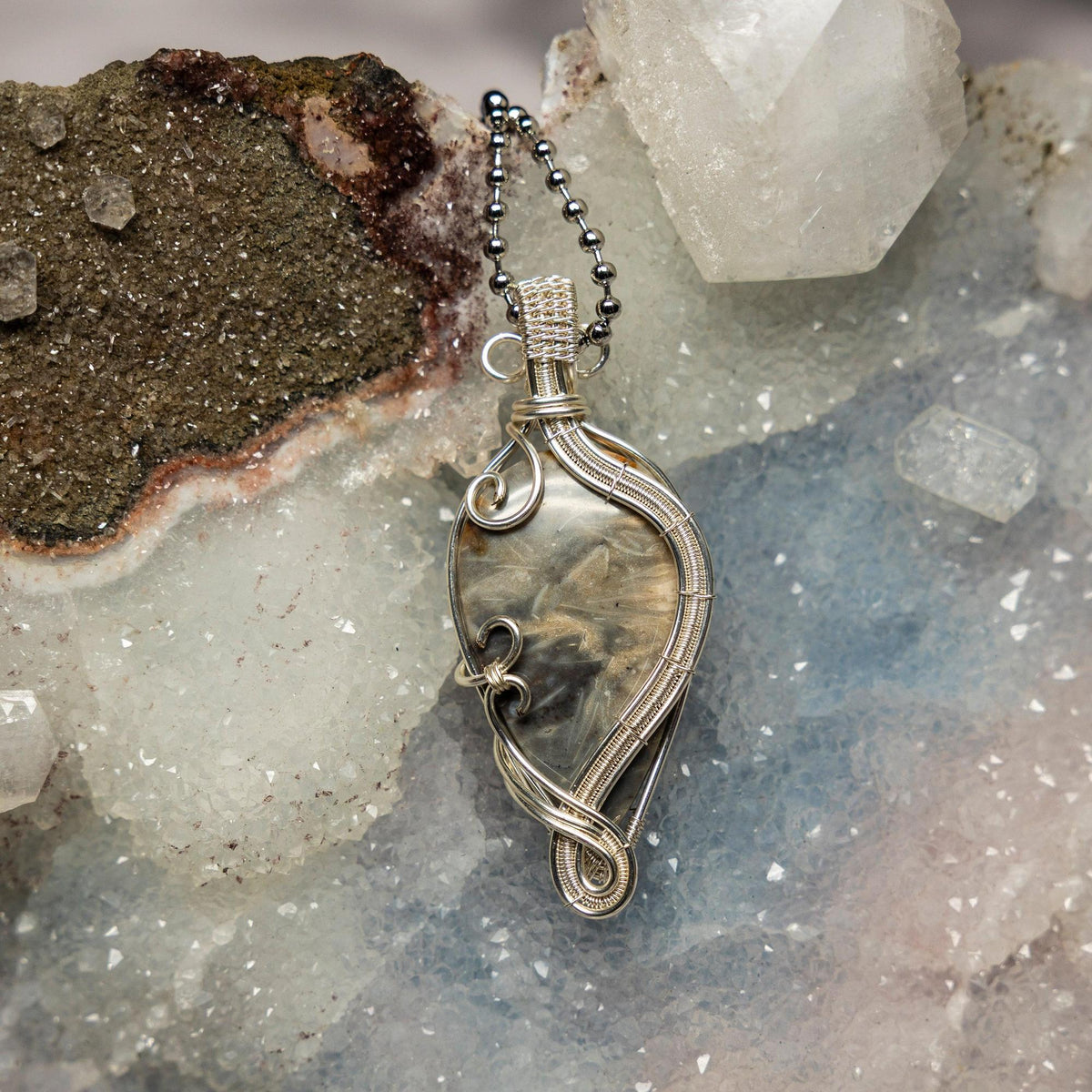 Feather Agate Wire Wrap Crystal Pendant - Grounding