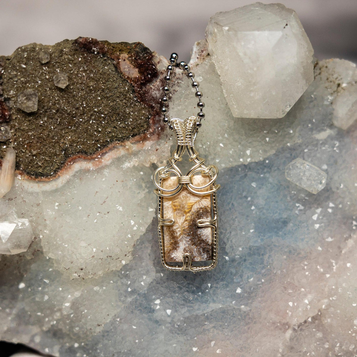 Feather Agate Wire Wrap Pendant