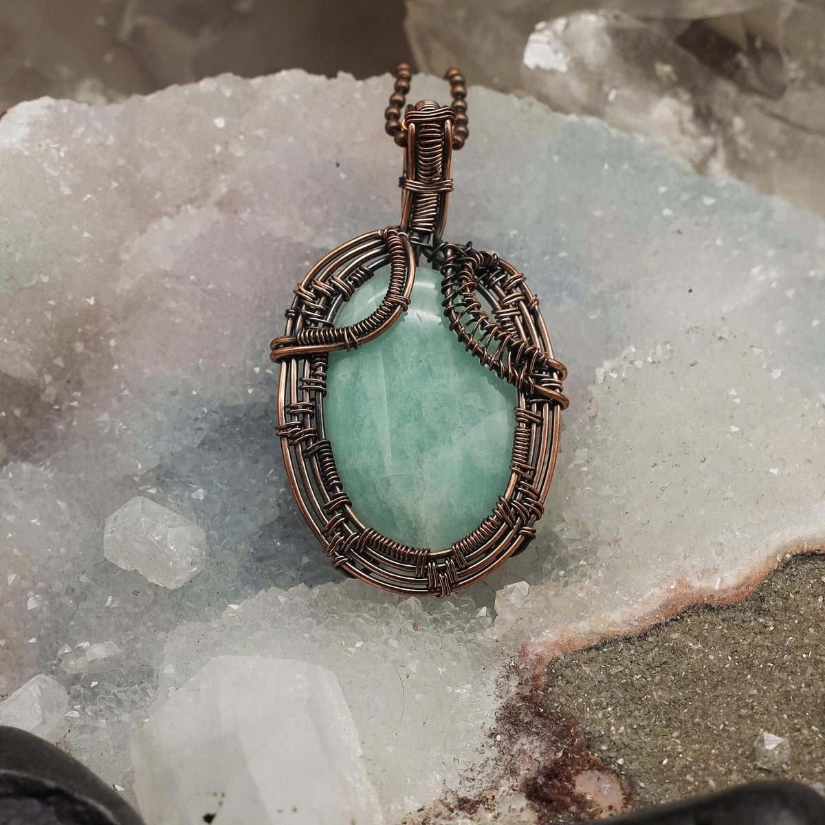 Green Calcite Wire Wrap Crystal Pendant - Heart Healing