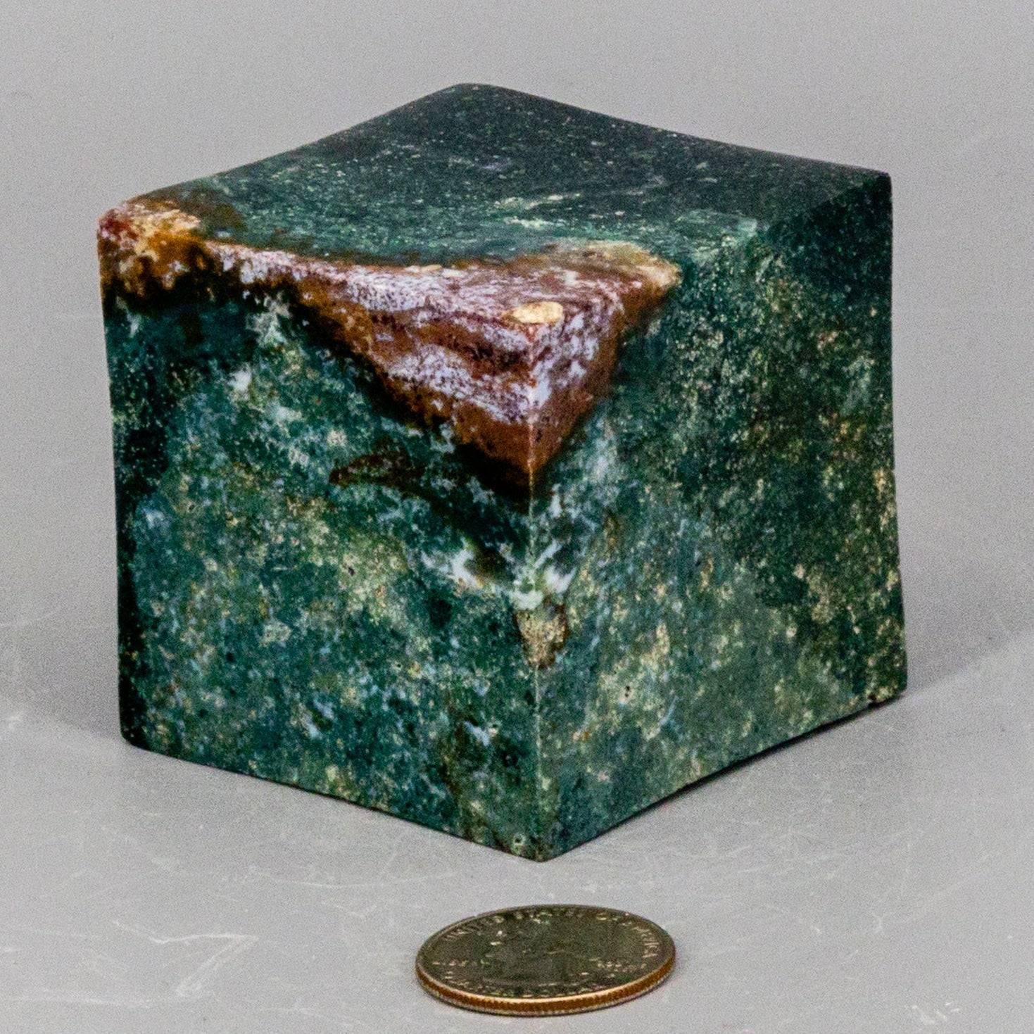Green Jasper Crystal Cube with Cut Corner Polished