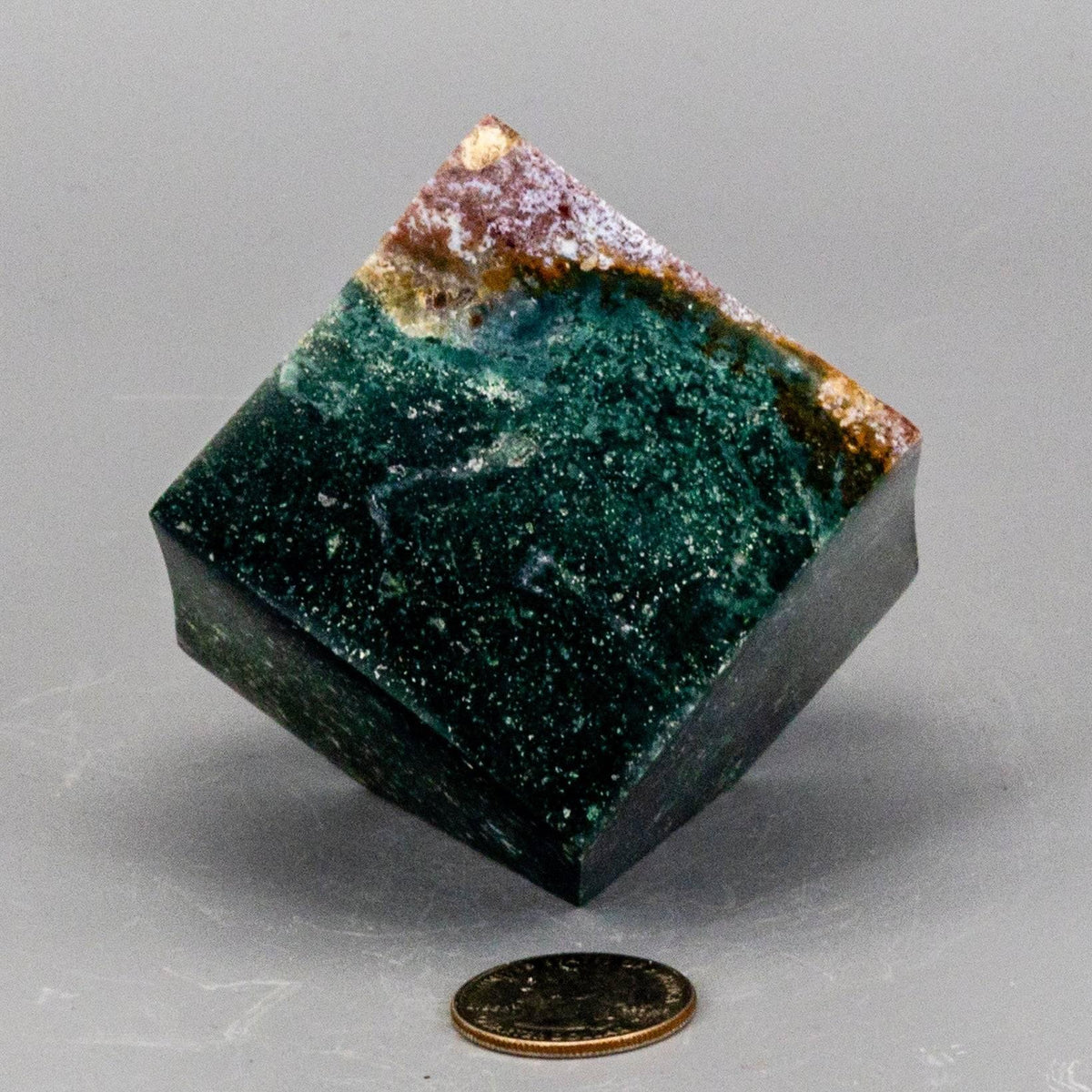 Green Jasper Crystal Cube with Cut Corner Polished
