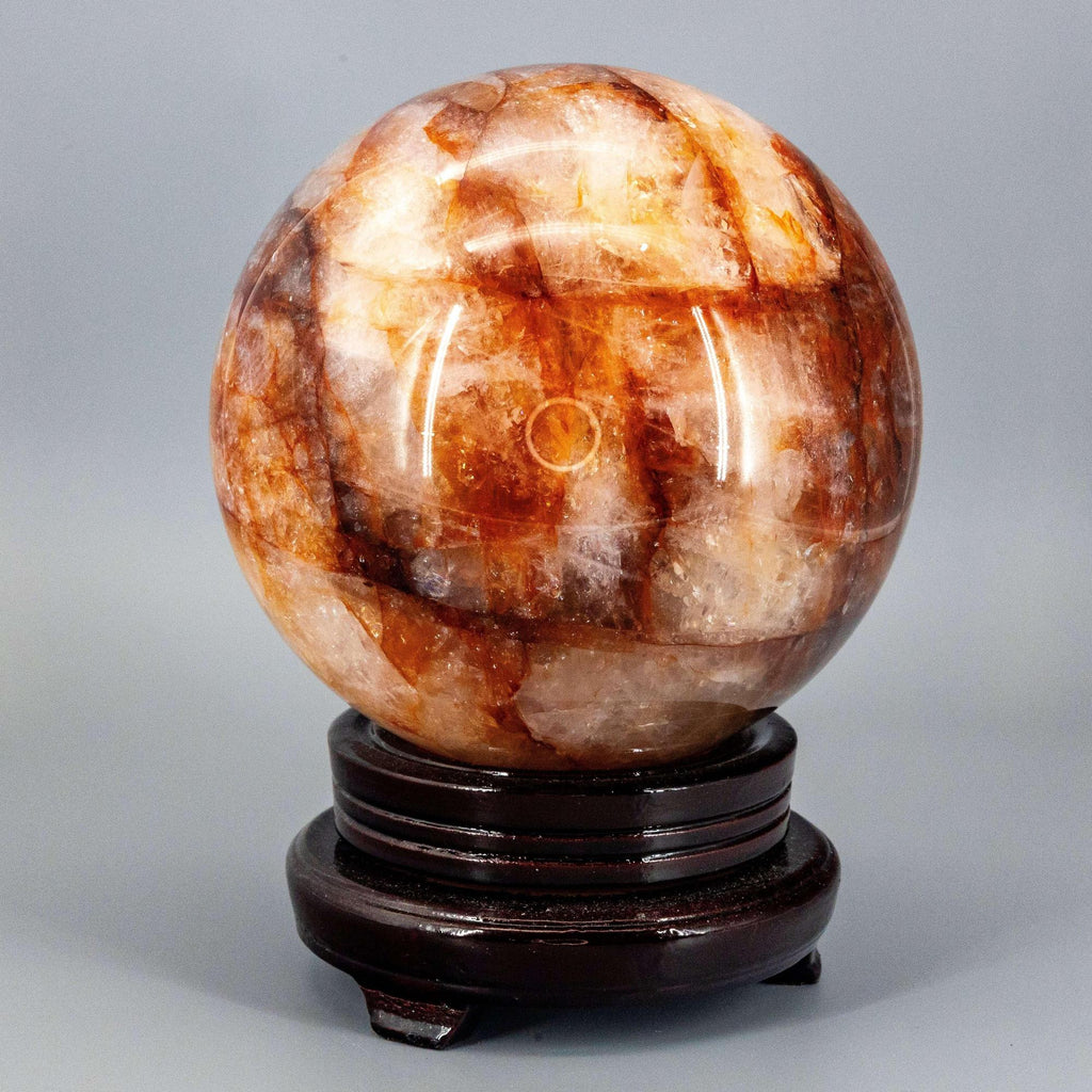 Hematoid Fire Quartz Crystal Sphere with Display Stand