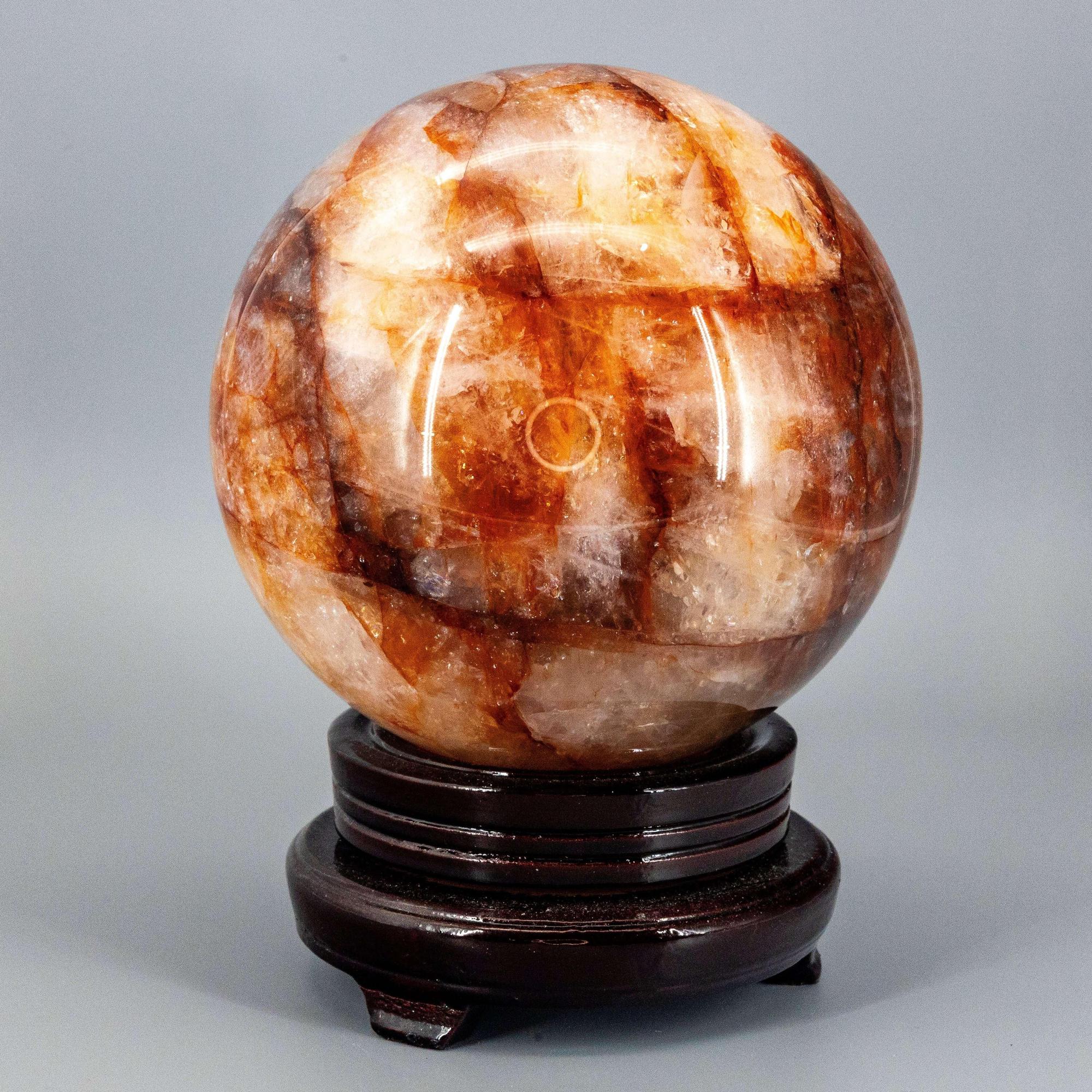 Hematoid Fire Quartz Crystal Sphere with Display Stand