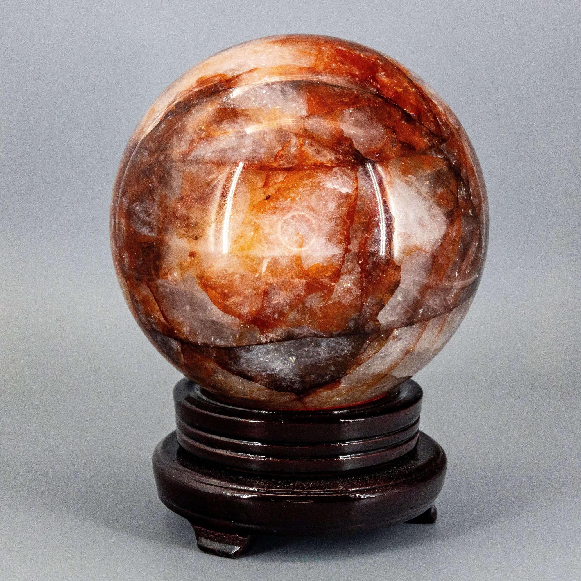 Hematoid Fire Quartz Crystal Sphere with Display Stand