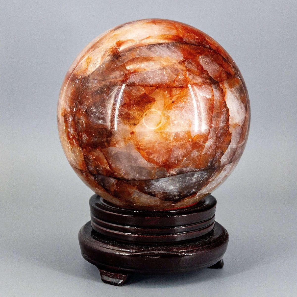 Hematoid Fire Quartz Crystal Sphere with Display Stand