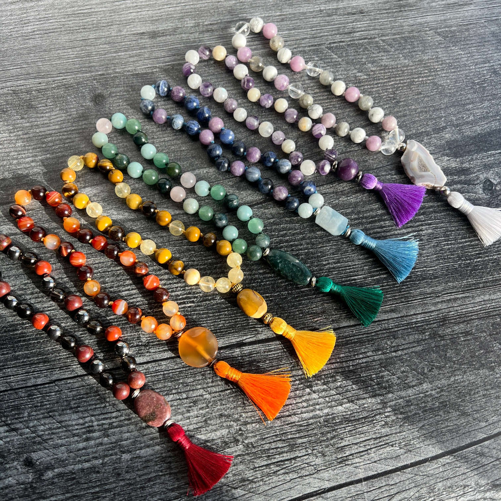 Solar Plexus Meditation Mala – 27 Beads of Citrine & Tiger Eye