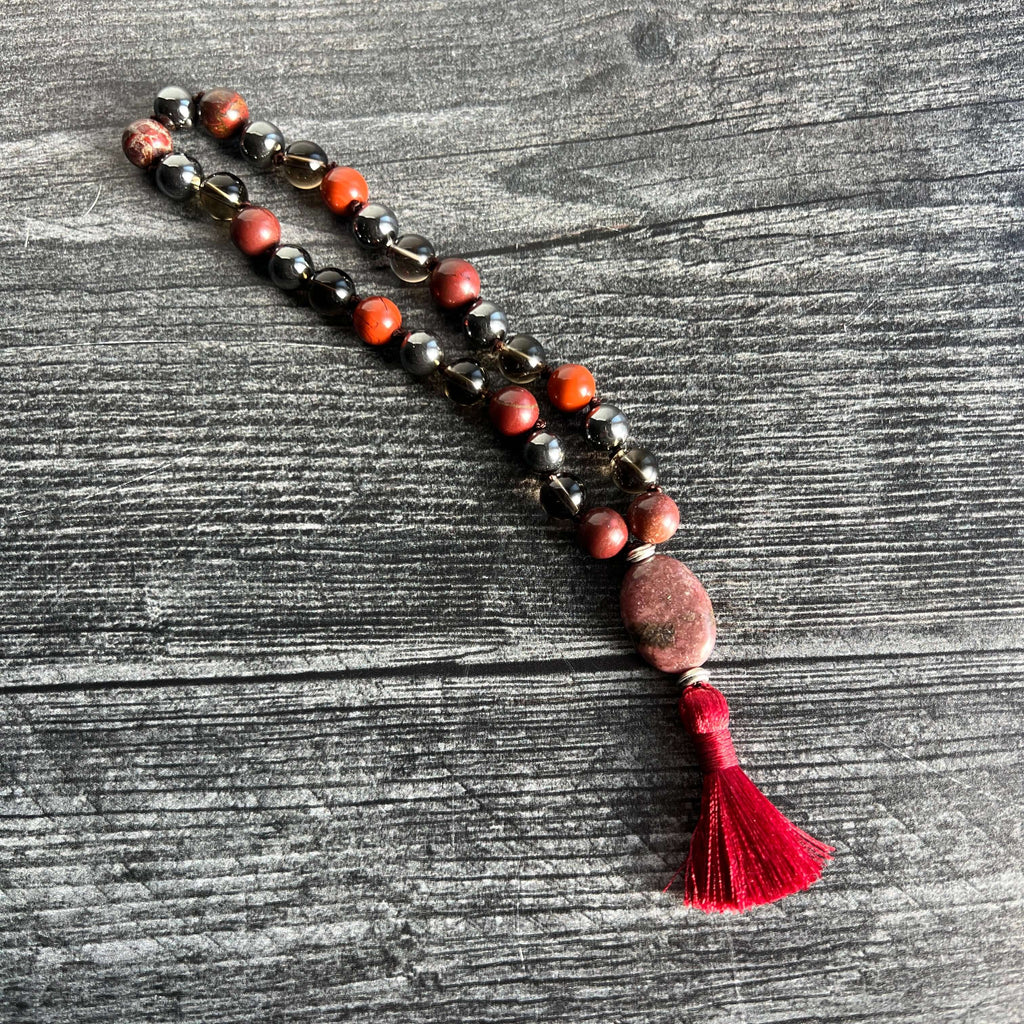 Root Chakra Meditation Mala - 27 Beads of Red Jasper & Hematite