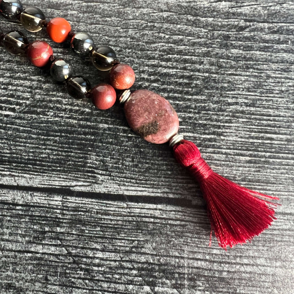 Root Chakra Meditation Mala - 27 Beads of Red Jasper & Hematite