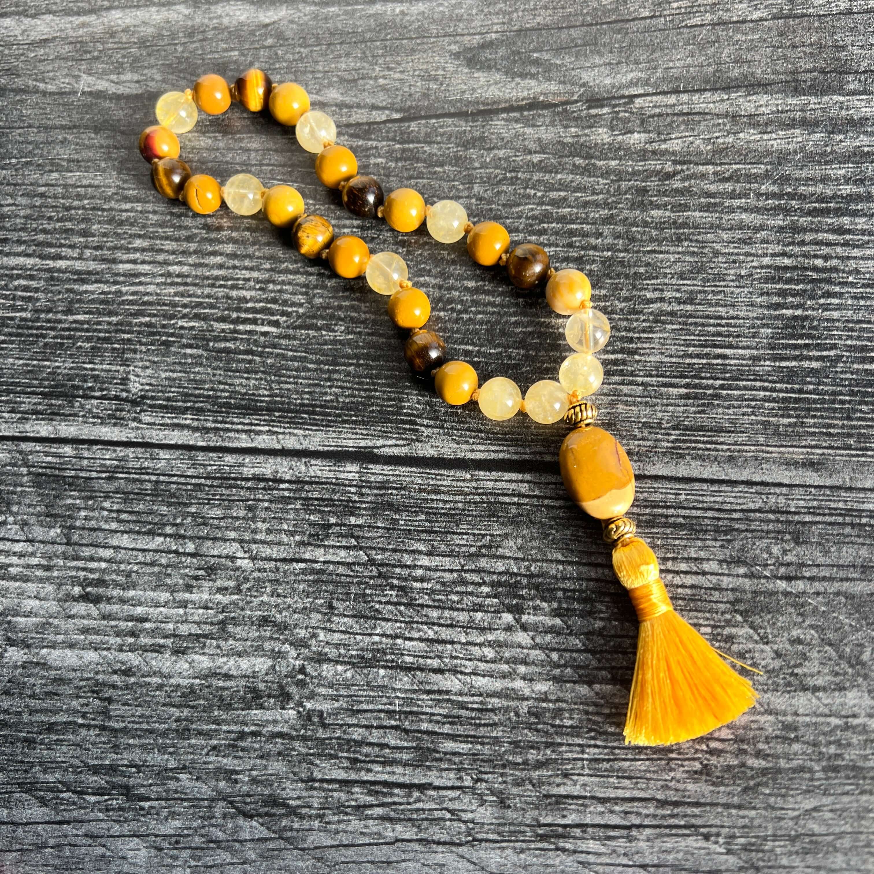 Solar Plexus Meditation Mala – 27 Beads of Citrine & Tiger Eye