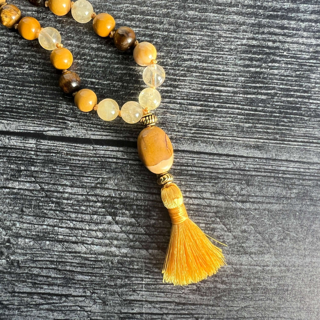 Solar Plexus Meditation Mala – 27 Beads of Citrine & Tiger Eye