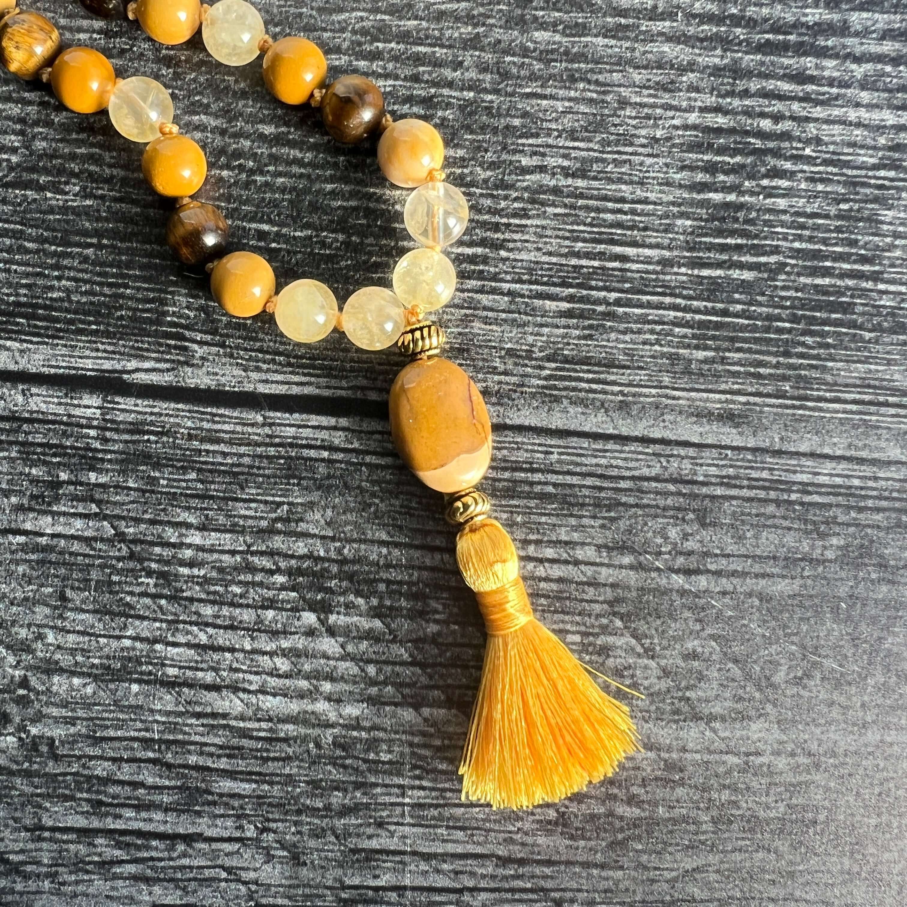 Solar Plexus Meditation Mala – 27 Beads of Citrine & Tiger Eye