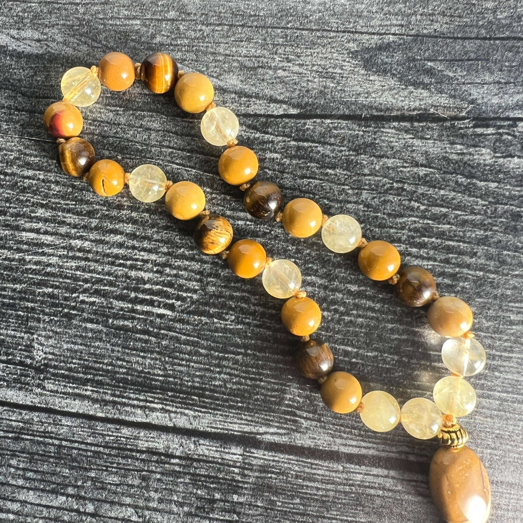 Solar Plexus Meditation Mala – 27 Beads of Citrine & Tiger Eye