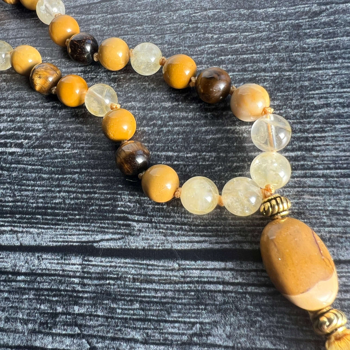 Solar Plexus Meditation Mala – 27 Beads of Citrine & Tiger Eye