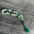 Heart Chakra Meditation Mala – 27 Beads of Rose Quartz & Moss Agate
