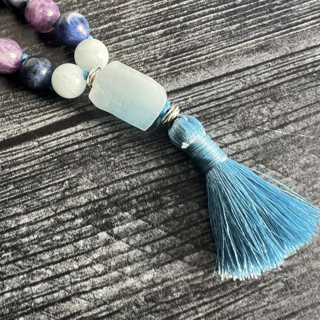 Throat Chakra Meditation Mala – 27 Beads of Aquamarine & Sodalite