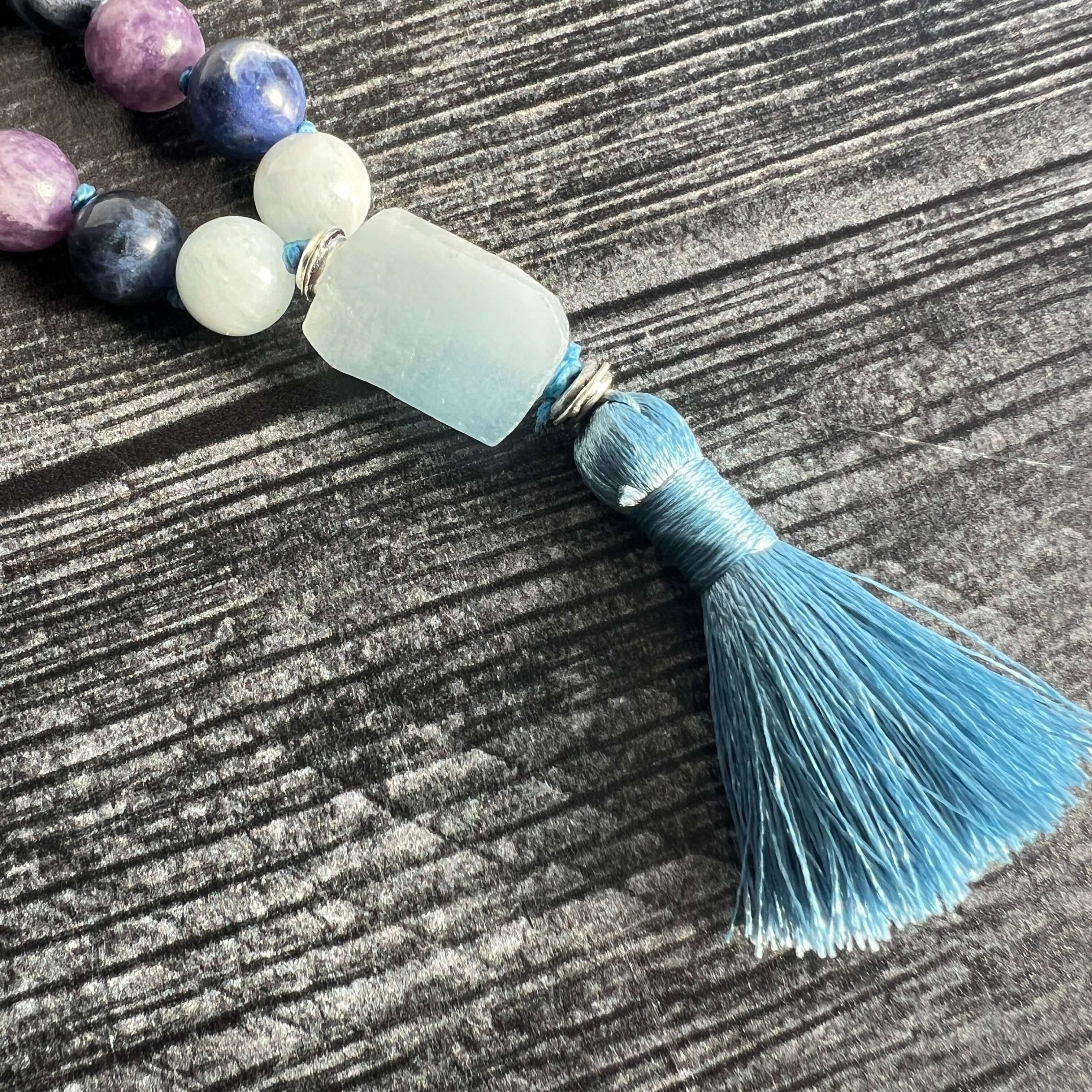 Throat Chakra Meditation Mala – 27 Beads of Aquamarine & Sodalite